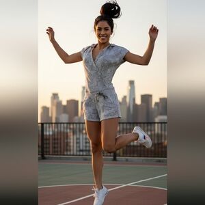 Lululemon Gray Work On It Runsie Hoodie Romper Size 4